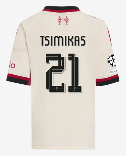 Liverpool Football Kits Shop - LFC adidas Kids 25/26 Away Mini Kit – 21 – Kostas Tsimikas – UEFA Champions League Official Liverpool Third Kits & Football Shirts