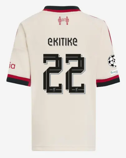 Liverpool Football Kits Shop - LFC adidas Kids 25/26 Away Mini Kit – 22 – Hugo Ekitike – UEFA Champions League Official Liverpool Third Kits & Football Shirts