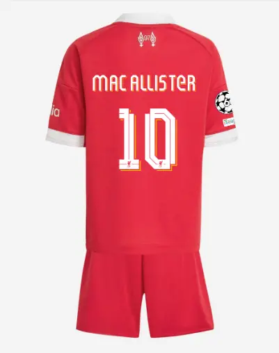 Liverpool Football Kits Shop - LFC adidas Kids 25/26 Home Mini Kit – 10 – Alexis Mac Allister – UEFA Champions League Official Liverpool Third Kits & Football Shirts