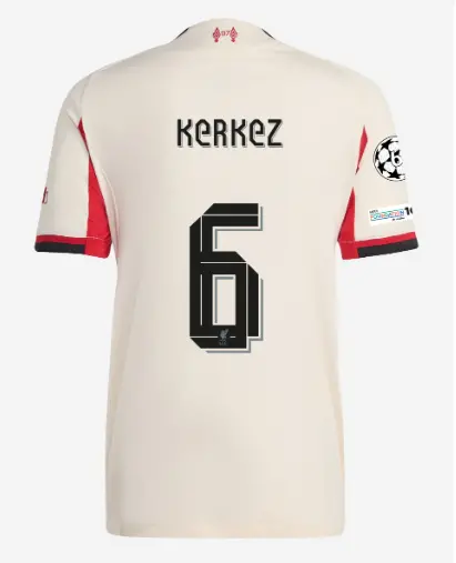 Liverpool Football Kits Shop - LFC adidas Mens 25/26 Authentic Away Jersey – 6 – Milos Kerkez – UEFA Champions League Official Liverpool Third Kits & Football Shirts