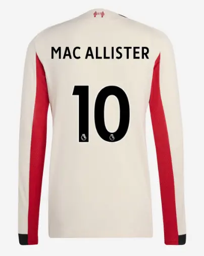 Liverpool Football Kits Shop - LFC adidas Mens 25/26 Authentic Away Long Sleeve Jersey – 10 – Alexis Mac Allister Official Liverpool Third Kits & Football Shirts