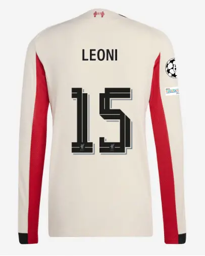 Liverpool Football Kits Shop - LFC adidas Mens 25/26 Authentic Away Long Sleeve Jersey – 15 – Giovanni Leoni – UEFA Champions League Official Liverpool Third Kits & Football Shirts