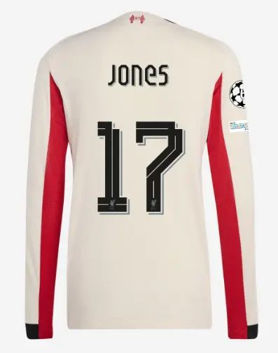 Liverpool Football Kits Shop - LFC adidas Mens 25/26 Authentic Away Long Sleeve Jersey – 17 – Curtis Jones – UEFA Champions League Official Liverpool Third Kits & Football Shirts