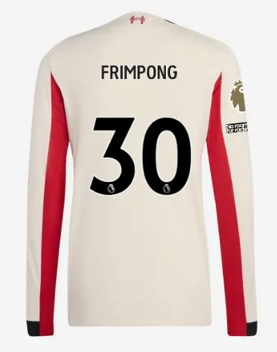 Liverpool Football Kits Shop - LFC adidas Mens 25/26 Authentic Away Long Sleeve Jersey – 30 – Jeremie Frimpong – Premier League Official Liverpool Third Kits & Football Shirts