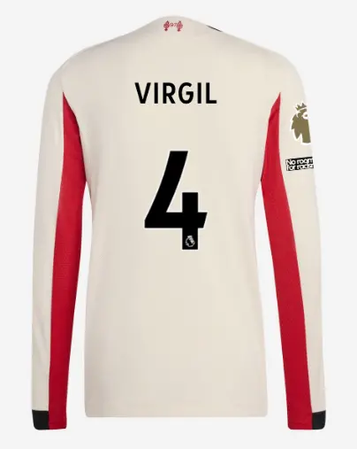 Liverpool Football Kits Shop - LFC adidas Mens 25/26 Authentic Away Long Sleeve Jersey – 4 – Virgil Van Dijk – Premier League Official Liverpool Third Kits & Football Shirts