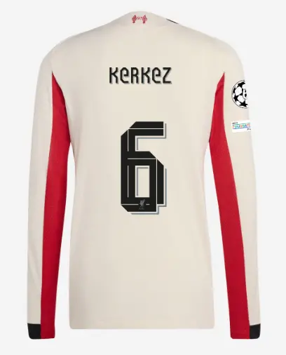 Liverpool Football Kits Shop - LFC adidas Mens 25/26 Authentic Away Long Sleeve Jersey – 6 – Milos Kerkez – UEFA Champions League Official Liverpool Third Kits & Football Shirts