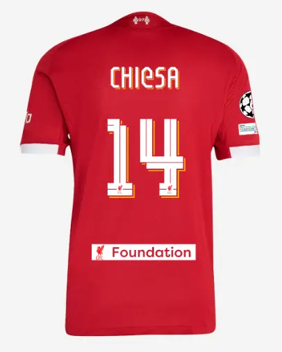 Liverpool Football Kits Shop - LFC adidas Mens 25/26 Authentic Home Jersey – 14 – Federico Chiesa – LFC Foundation Patch Official Liverpool Third Kits & Football Shirts