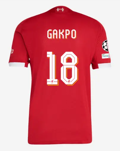 Liverpool Football Kits Shop - LFC adidas Mens 25/26 Authentic Home Jersey – 18 – Cody Gakpo – UEFA Champions League Official Liverpool Third Kits & Football Shirts