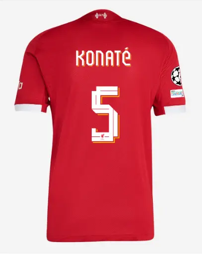 Liverpool Football Kits Shop - LFC adidas Mens 25/26 Authentic Home Jersey – 5 – Ibrahima Konate – UEFA Champions League Official Liverpool Third Kits & Football Shirts