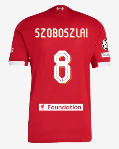 Liverpool Football Kits Shop - LFC adidas Mens 25/26 Authentic Home Jersey – 8 – Dominik Szoboszlai – LFC Foundation Patch Official Liverpool Third Kits & Football Shirts