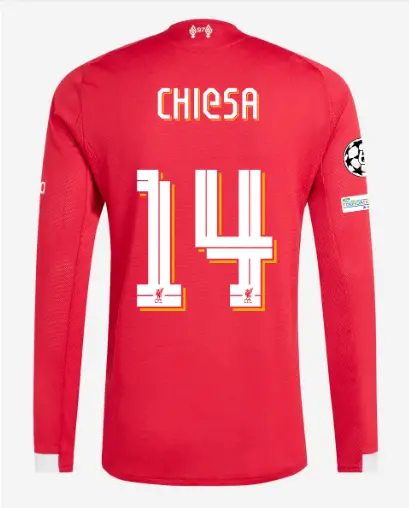 Liverpool Football Kits Shop - LFC adidas Mens 25/26 Authentic Home Long Sleeve Jersey – 14 – Federico Chiesa – UEFA Champions League Official Liverpool Third Kits & Football Shirts