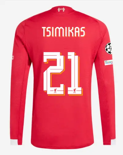 Liverpool Football Kits Shop - LFC adidas Mens 25/26 Authentic Home Long Sleeve Jersey – 21 – Kostas Tsimikas – UEFA Champions League Official Liverpool Third Kits & Football Shirts