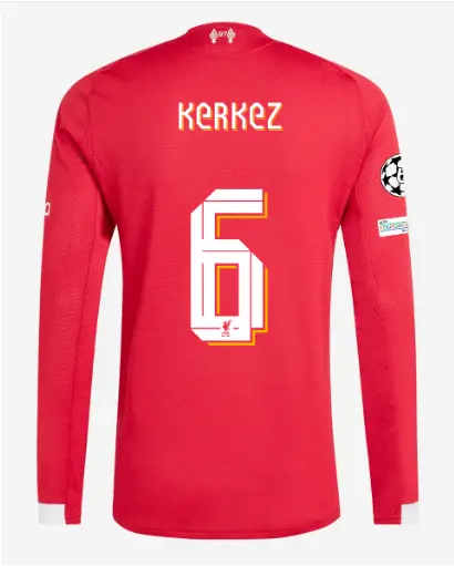 Liverpool Football Kits Shop - LFC adidas Mens 25/26 Authentic Home Long Sleeve Jersey – 6 – Milos Kerkez – UEFA Champions League Official Liverpool Third Kits & Football Shirts
