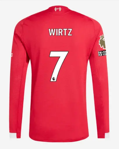 Liverpool Football Kits Shop - LFC adidas Mens 25/26 Authentic Home Long Sleeve Jersey – 7 – Florian Wirtz – Premier League Official Liverpool Third Kits & Football Shirts