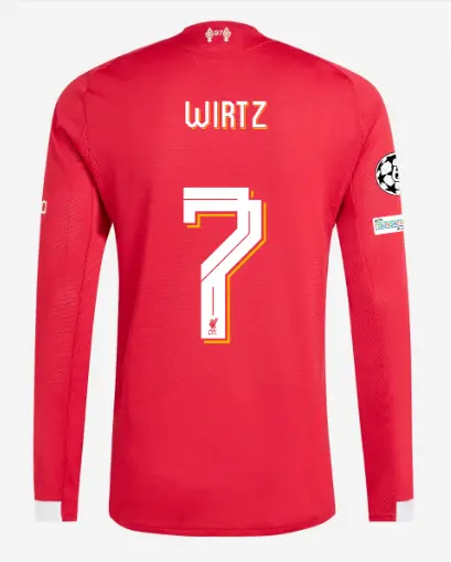 Liverpool Football Kits Shop - LFC adidas Mens 25/26 Authentic Home Long Sleeve Jersey – 7 – Florian Wirtz – UEFA Champions League Official Liverpool Third Kits & Football Shirts