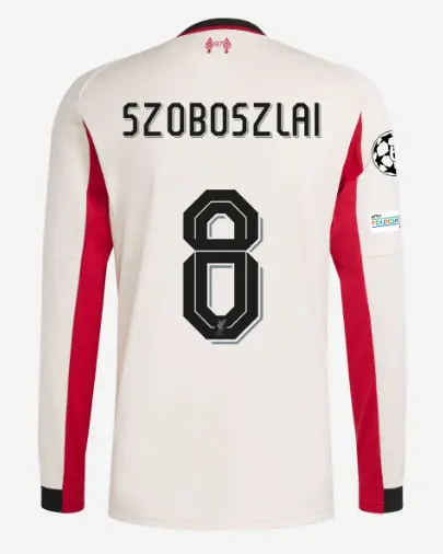 Liverpool Football Kits Shop - LFC adidas Mens 25/26 Away Long Sleeve Jersey – 8 – Dominik Szoboszlai – UEFA Champions League Official Liverpool Third Kits & Football Shirts