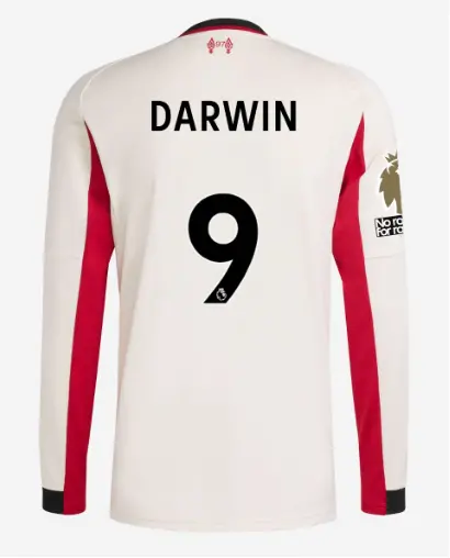 Liverpool Football Kits Shop - LFC adidas Mens 25/26 Away Long Sleeve Jersey – 9 – Darwin Nuuez – Premier League Official Liverpool Third Kits & Football Shirts