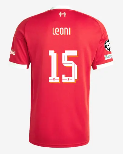 Liverpool Football Kits Shop - LFC adidas Mens 25/26 Home Jersey – 15 – Giovanni Leoni – UEFA Champions League Official Liverpool Third Kits & Football Shirts