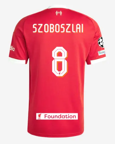 Liverpool Football Kits Shop - LFC adidas Mens 25/26 Home Jersey – 8 – Dominik Szoboszlai – LFC Foundation Patch Official Liverpool Third Kits & Football Shirts