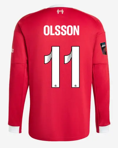 Liverpool Football Kits Shop - LFC adidas Mens 25/26 Home Long Sleeve Jersey – 11 – Beata Olsson – Womens Super League Official Liverpool Third Kits & Football Shirts