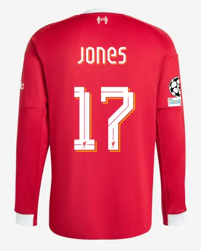 Liverpool Football Kits Shop - LFC adidas Mens 25/26 Home Long Sleeve Jersey – 17 – Curtis Jones – UEFA Champions League Official Liverpool Third Kits & Football Shirts