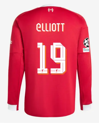 Liverpool Football Kits Shop - LFC adidas Mens 25/26 Home Long Sleeve Jersey – 19 – Harvey Elliott – UEFA Champions League Official Liverpool Third Kits & Football Shirts
