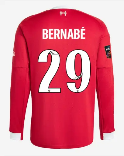 Liverpool Football Kits Shop - LFC adidas Mens 25/26 Home Long Sleeve Jersey – 29 – Alejandra Bernabe – Womens Super League Official Liverpool Third Kits & Football Shirts