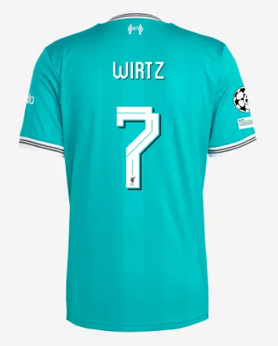 Liverpool Football Kits Shop - LFC adidas Mens 25/26 Third Short Sleeve Jersey – 7 – Florian Wirtz – UEFA Champions League Official Liverpool Third Kits & Football Shirts