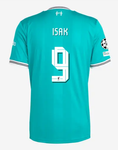 Liverpool Football Kits Shop - LFC adidas Mens 25/26 Third Short Sleeve Jersey – 9 – Alexander Isak – UEFA Champions League Official Liverpool Third Kits & Football Shirts