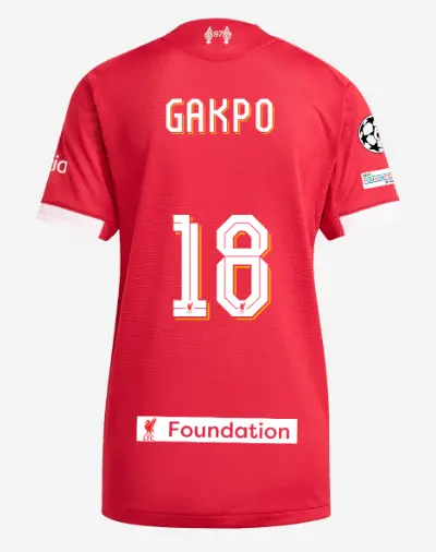 Liverpool Football Kits Shop - LFC adidas Womens 25/26 Authentic Home Jersey – 18 – Cody Gakpo – LFC Foundation Patch Official Liverpool Third Kits & Football Shirts
