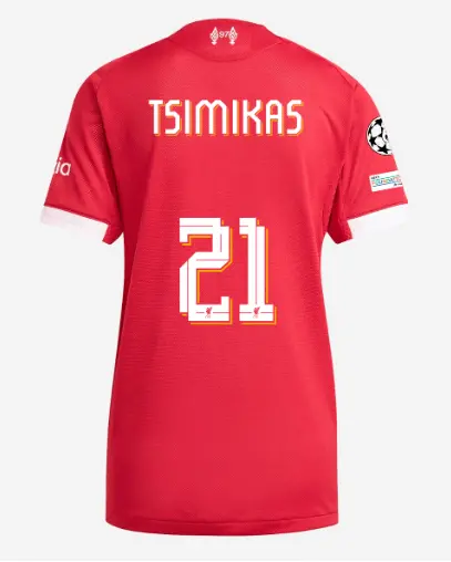 Liverpool Football Kits Shop - LFC adidas Womens 25/26 Authentic Home Jersey – 21 – Kostas Tsimikas – UEFA Champions League Official Liverpool Third Kits & Football Shirts