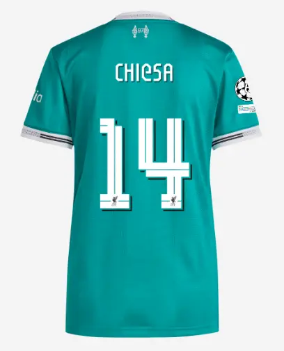 Liverpool Football Kits Shop - LFC adidas Womens 25/26 Authentic Third Short Sleeve Jersey – 14 – Federico Chiesa – UEFA Champions League Official Liverpool Third Kits & Football Shirts
