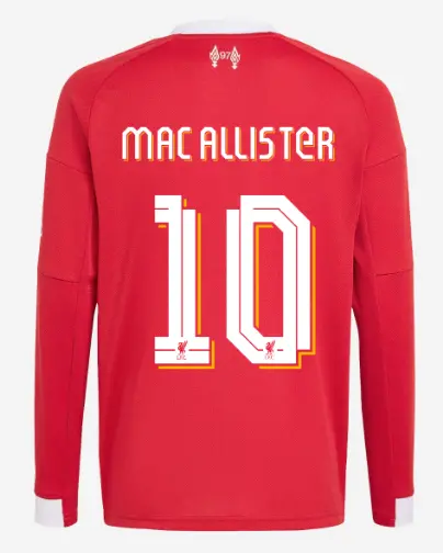 Liverpool Football Kits Shop - LFC adidas Youth 25/26 Home Long Sleeve Jersey – 10 – Alexis Mac Allister Official Liverpool Third Kits & Football Shirts