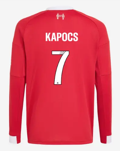 Liverpool Football Kits Shop - LFC adidas Youth 25/26 Home Long Sleeve Jersey – 7 – Cornelia Kapocs Official Liverpool Third Kits & Football Shirts