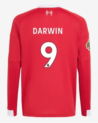 Liverpool Football Kits Shop - LFC adidas Youth 25/26 Home Long Sleeve Jersey – 9 – Darwin Nuuez – Premier League Official Liverpool Third Kits & Football Shirts