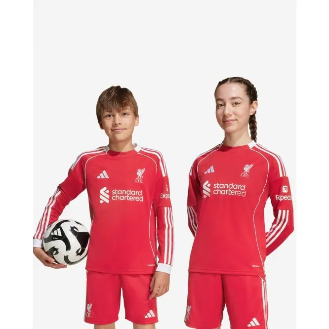 Liverpool Football Kits Shop - LFC adidas Youth 25/26 Home Long Sleeve Jersey With Custom Printing Official Liverpool Third Kits & Football Shirts
