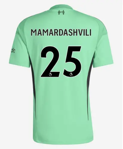 Liverpool Football Kits Shop - LFC adidas Youth 25/26 Home Short Sleeve Goalkeeper Jersey – 25 – Giorgi Mamardashvili Official Liverpool Third Kits & Football Shirts