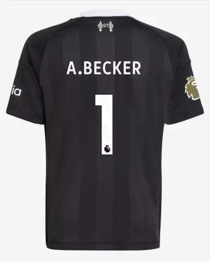 Liverpool Football Kits Shop - LFC adidas Youth 25/26 Third Short Sleeve Goalkeeper Jersey – 1 – Alisson Becker – Premier League Official Liverpool Third Kits & Football Shirts