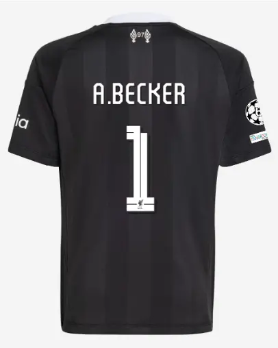 Liverpool Football Kits Shop - LFC adidas Youth 25/26 Third Short Sleeve Goalkeeper Jersey – 1 – Alisson Becker – UEFA Champions League Official Liverpool Third Kits & Football Shirts
