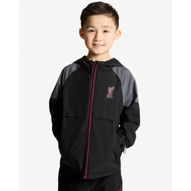 Liverpool Football Kits Shop - LFC Juniors Funnel Windcheater Black Official Liverpool Third Kits & Football Shirts