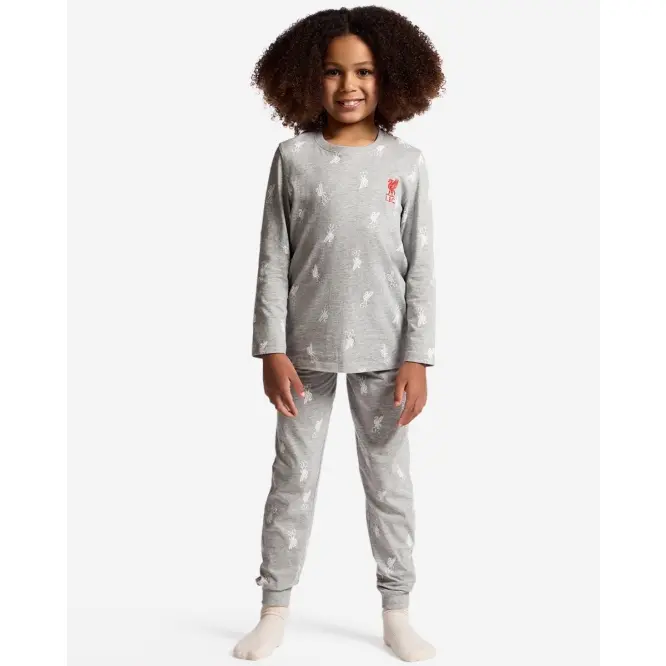 Liverpool Football Kits Shop - LFC Juniors Girls Long Pyjama Set Grey Official Liverpool Third Kits & Football Shirts