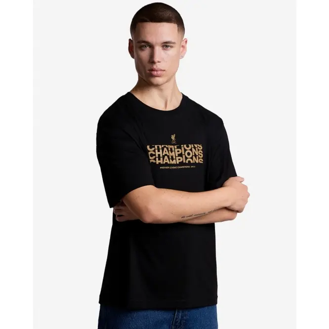 Liverpool Football Kits Shop - LFC Mens Champions Text Tee Black Official Liverpool Third Kits & Football Shirts