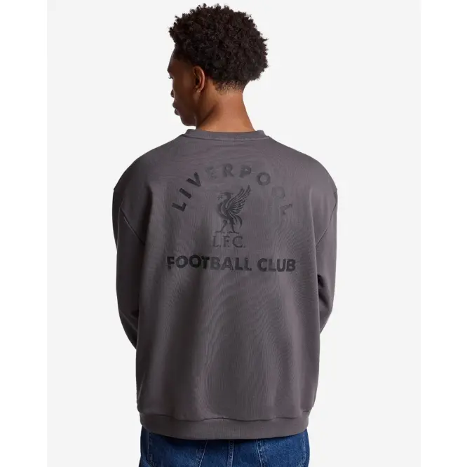 Liverpool Football Kits Shop - LFC Mens Distressed Back Oversized Sweatshirt Grey Official Liverpool Third Kits & Football Shirts