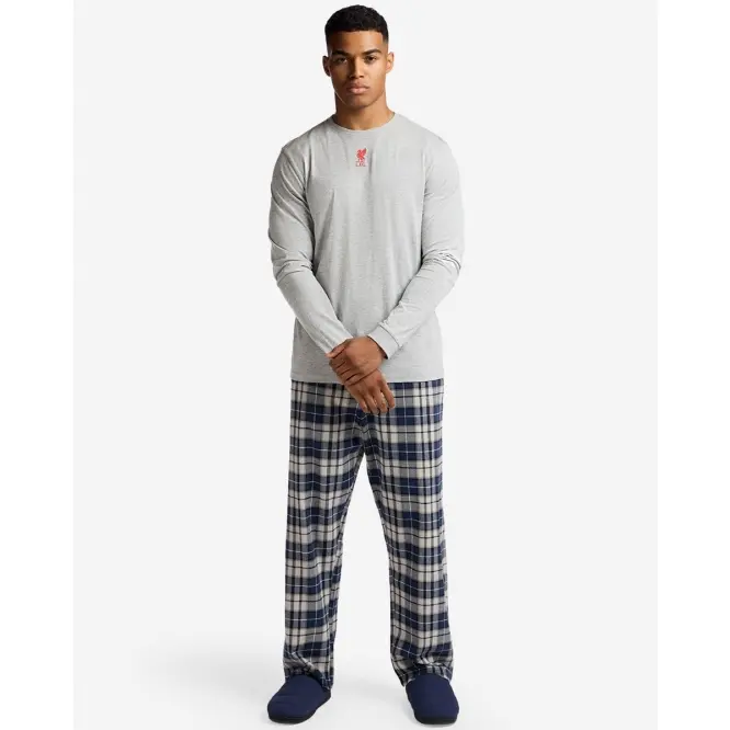 Liverpool Football Kits Shop - LFC Mens Long Check Pyjama Set Grey Official Liverpool Third Kits & Football Shirts