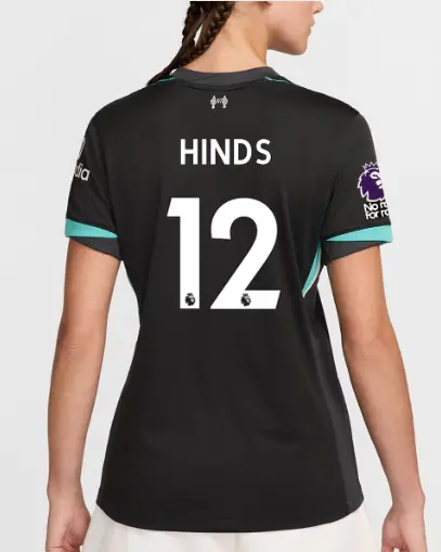 Liverpool Football Kits Shop - LFC Nike Womens 24/25 Away Stadium Jersey – 12 – Taylor Hinds – Premier League Patch and No Room For Racism Patch Official Liverpool Third Kits & Football Shirts