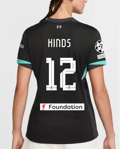 Liverpool Football Kits Shop - LFC Nike Womens 24/25 Away Stadium Jersey – 12 – Taylor Hinds – UEFA Champions League and LFC Foundation Official Liverpool Third Kits & Football Shirts