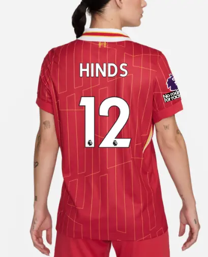 Liverpool Football Kits Shop - LFC Nike Womens 24/25 Home Stadium Jersey – 12 – Taylor Hinds – Premier League Patch and No Room For Racism Patch Official Liverpool Third Kits & Football Shirts