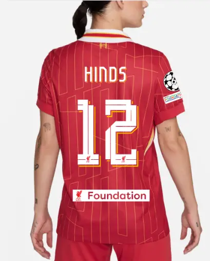 Liverpool Football Kits Shop - LFC Nike Womens 24/25 Home Stadium Jersey – 12 – Taylor Hinds – UEFA Champions League and LFC Foundation Official Liverpool Third Kits & Football Shirts