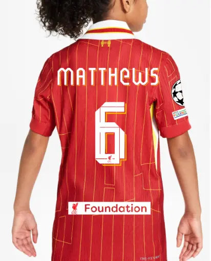 Liverpool Football Kits Shop - LFC Nike Youth 24/25 Home Match Jersey – 6 – Jasmine Matthews – UEFA Champions League and LFC Foundation Official Liverpool Third Kits & Football Shirts